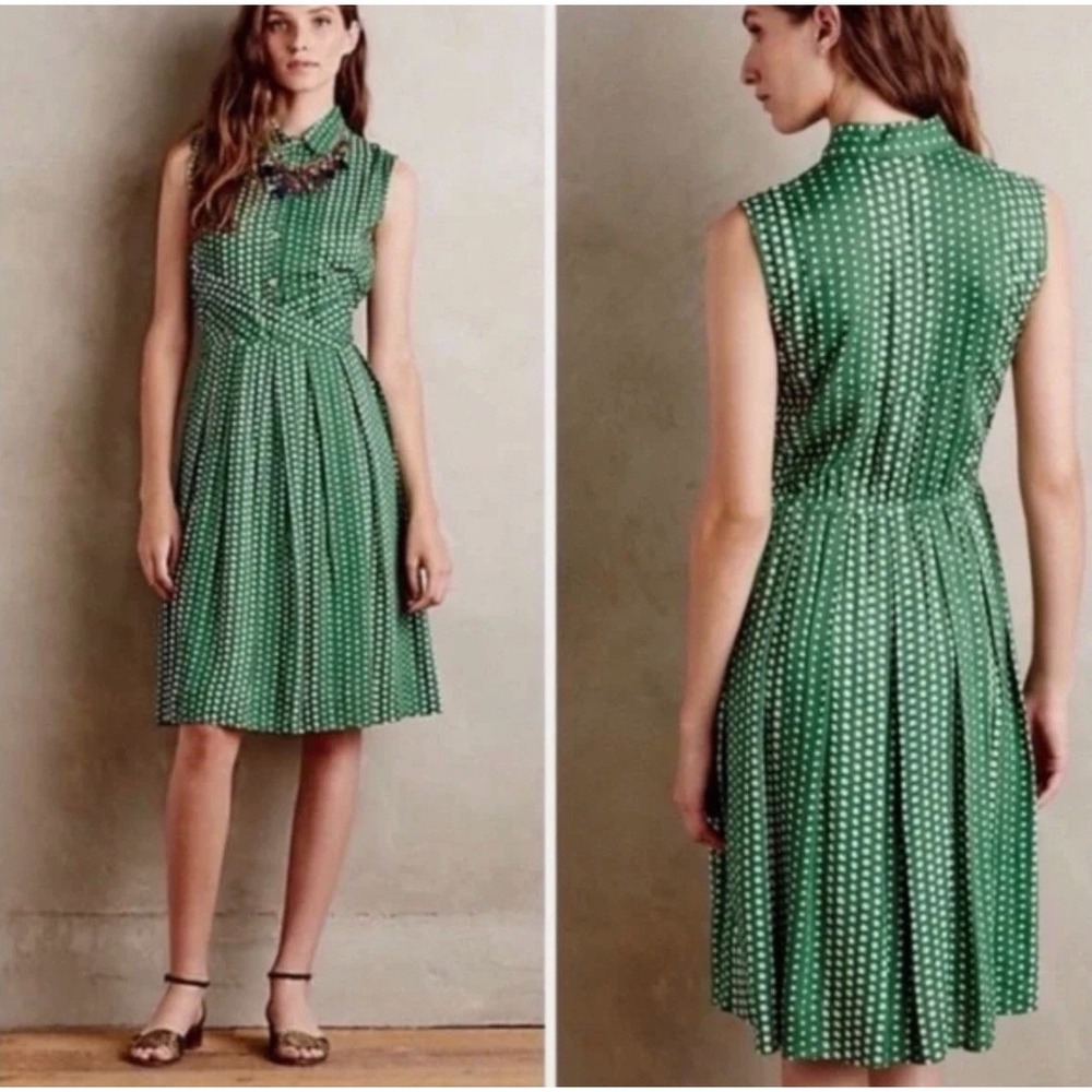 Anthropologie TYLHO Brynn Polka Dot Midi Dress XS Green NWT Retro Cottagecore
